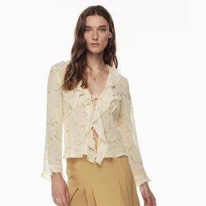 Aritzia Wilfred Yellow Floral Frenchy Blouse Medium